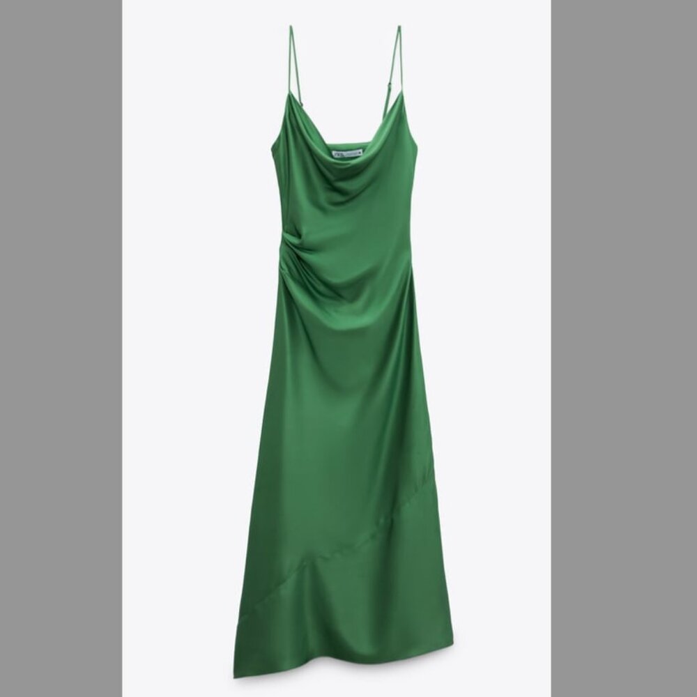 NWT Zara Satin Effect Midi Dress Small Green